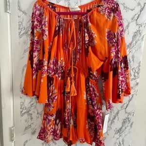 Goodnight Macaroon orange floral romper large NWT